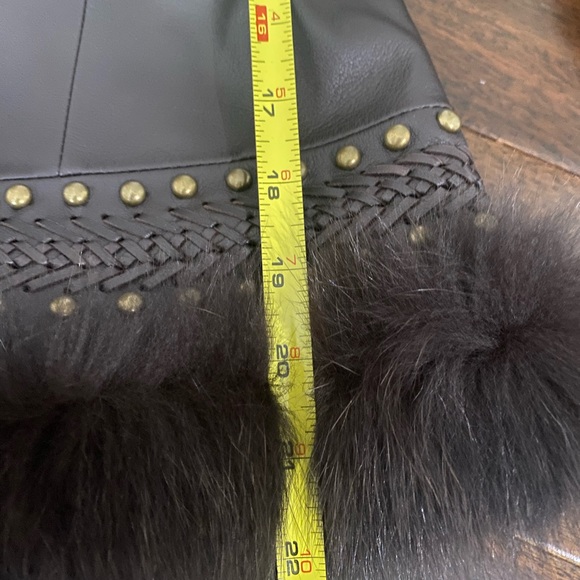 Lafayette 148 New York Brown Leather Jacket with Cropped Fit Fur Trim 100% Fox - Picture 13 of 13